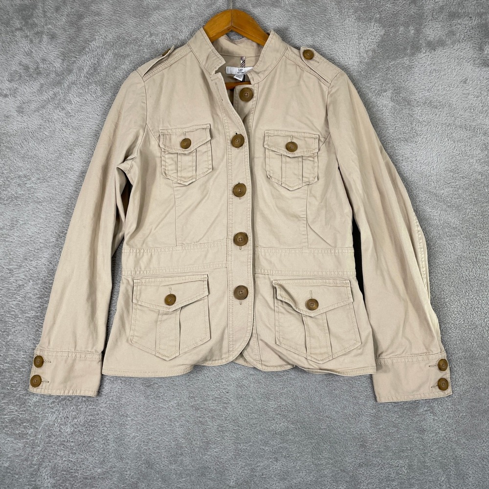 Gap Utility Safari Jacket Womens Medium Beige Cotton Stretch Military Field Coat